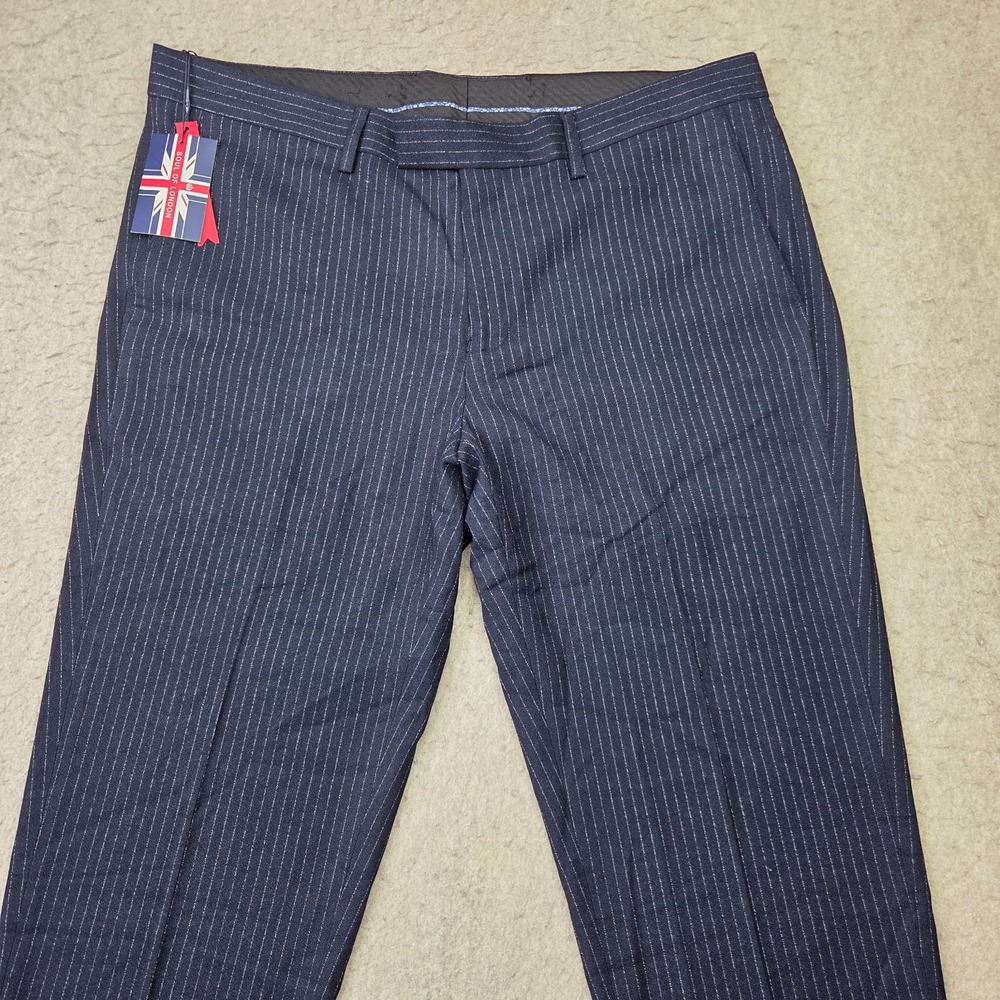 Soul of London Dress Pants Men 36 Blue Pin Stripe Flat Front Unhemmed Unfinished